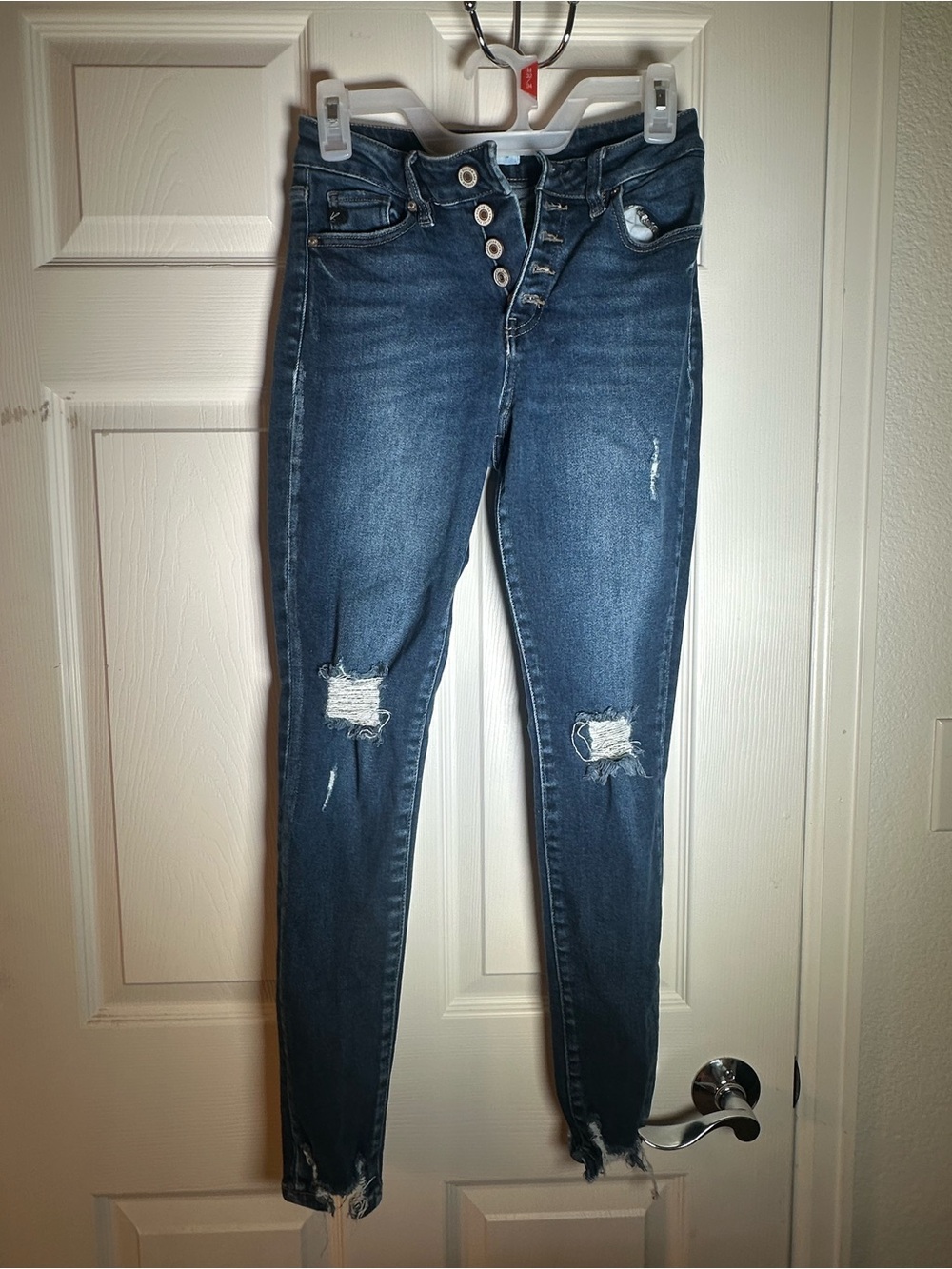 Kancan High-Rise Distressed Skinny Jeans — Dark Blue